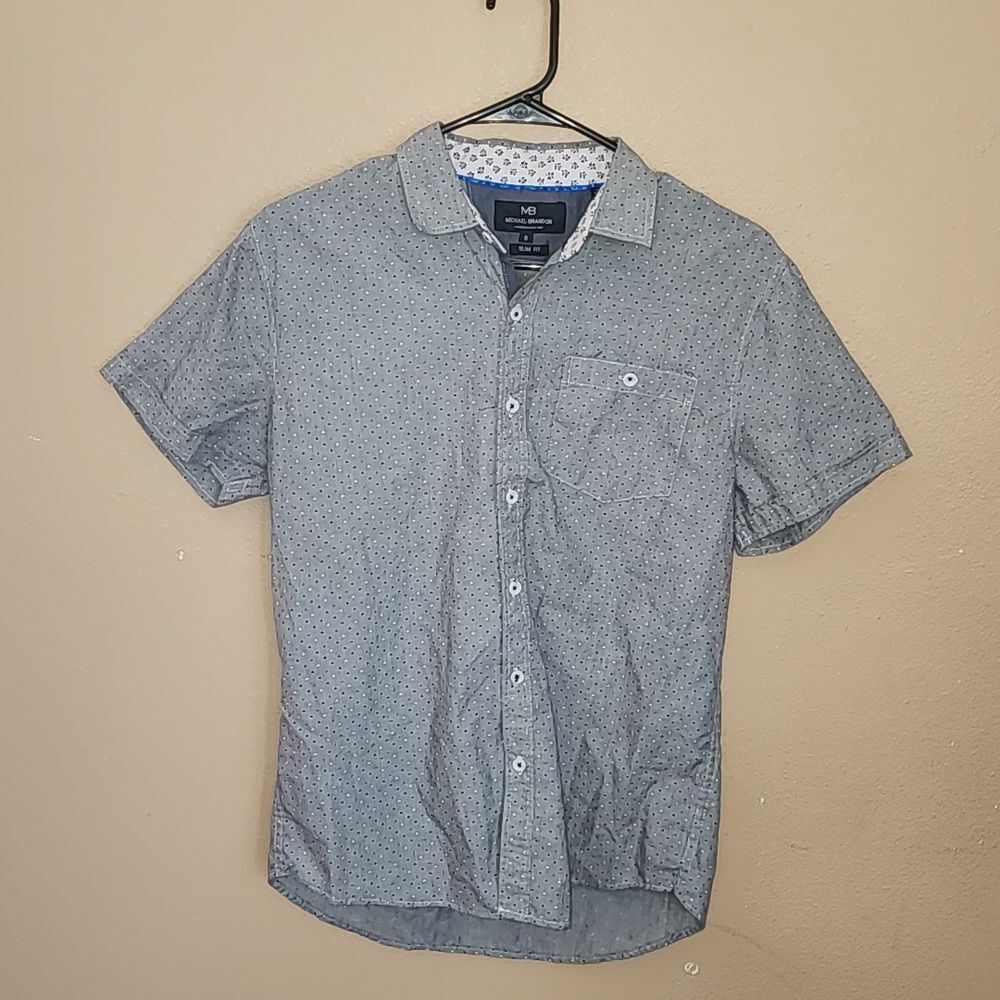 Michael Brandon Blue Slim Fit Cotton Button Down Short Sleeve Men's Size Small